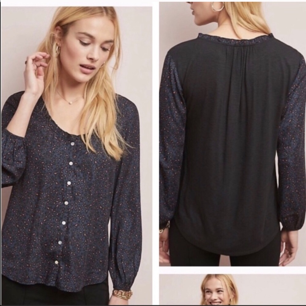 Anthro Dolan Marilyn animal print contrast blouse - Picture 6 of 16